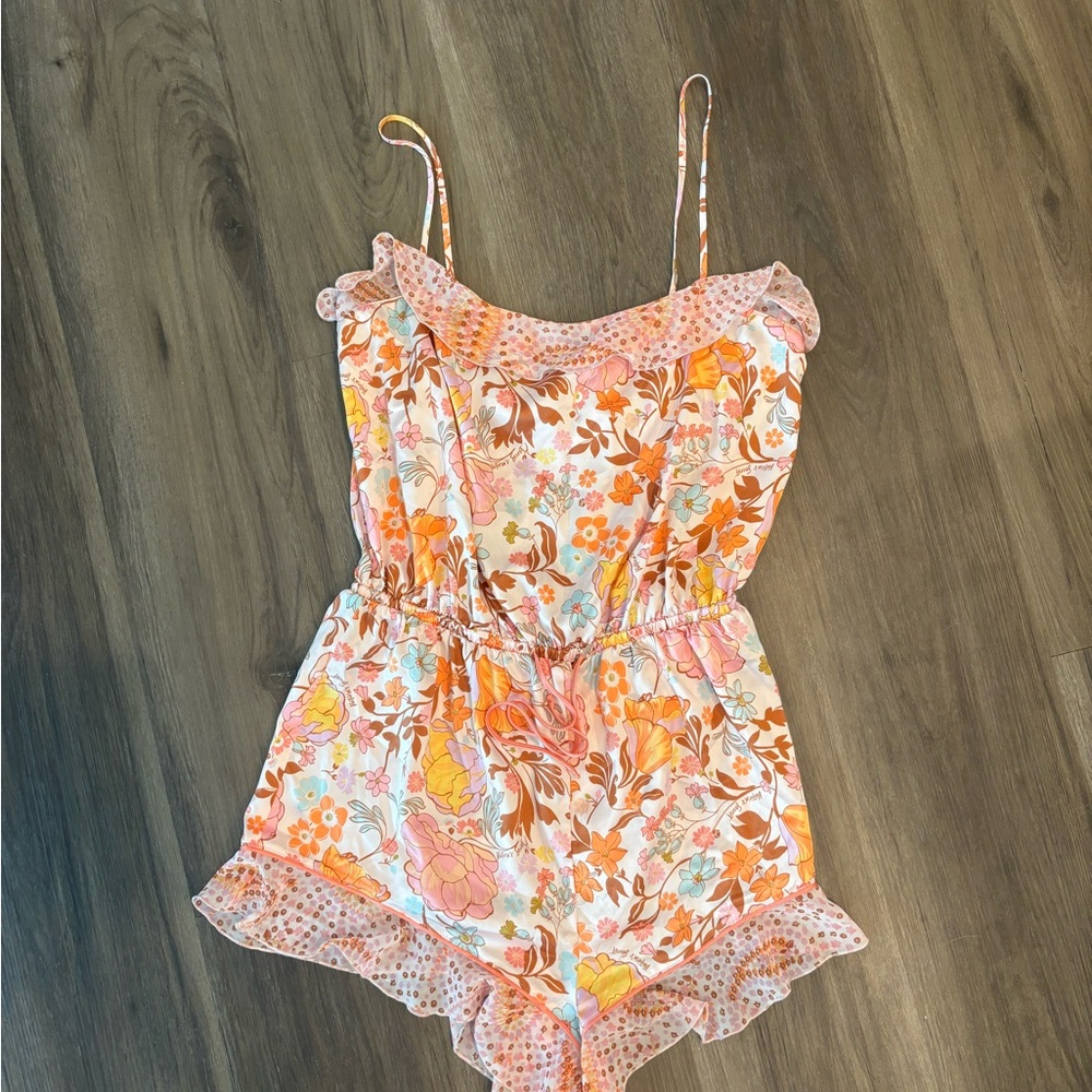 Victoria's Secret Floral Pink & Orange Sleeveless One-Piece Romper